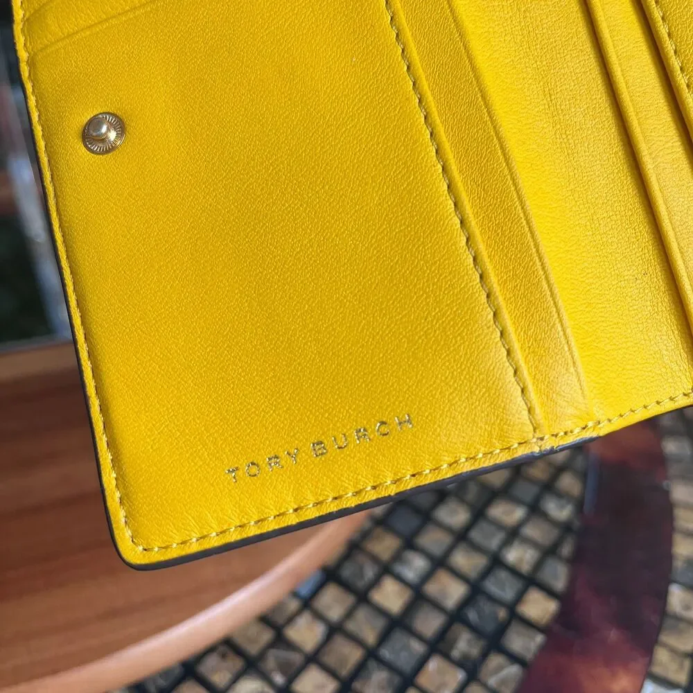 Tory Burch Quilted Wallet Mustard Yellow Gold Hardware EUC